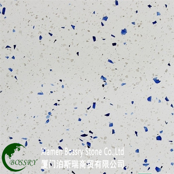 China White with Blue Cement Terrazzo Tiles