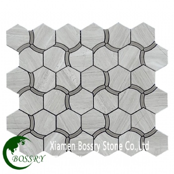Hexagon Gray Wooden Marble Mosaic Products