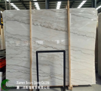  China White Carrara White With Yellow Wave Marble Tile	
