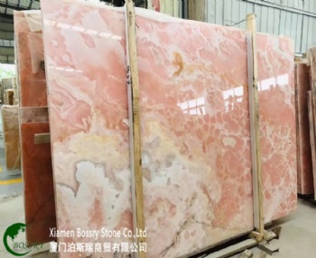 Luxury Backlit Pink Onyx Texture Marble Wall Slab for Villa