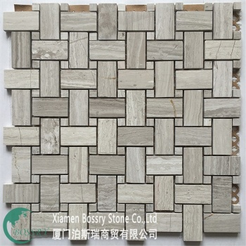 Basketwave Black White Carrara Marble Mosaic Tile