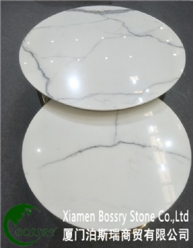 White Marble Vein Quartz Round Table