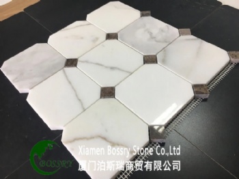  White Marble Mixed Color Mosaic Tile	