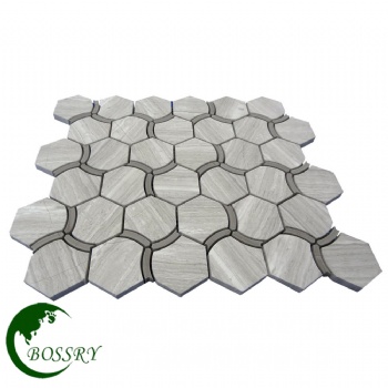 China Wooden Gray Marble Mosaic Tile