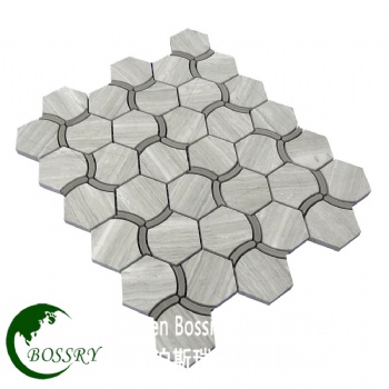  China Wooden Gray Marble Mosaic Tile	