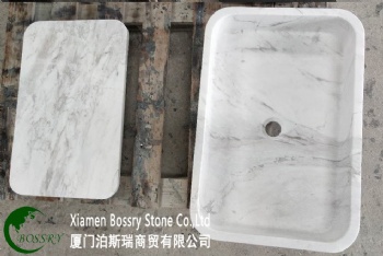  White Marble Wash Basin Stone Bathroom Sink	